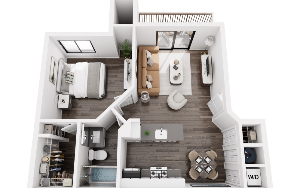 Ashton - 1 bedroom floor plan layout with 1 bathroom and 613 square feet (3D)