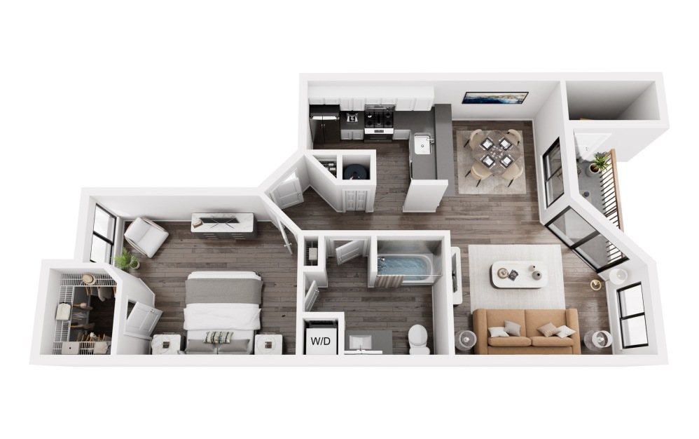 Elmwood - 1 bedroom floor plan layout with 1 bathroom and 658 square feet (3D)