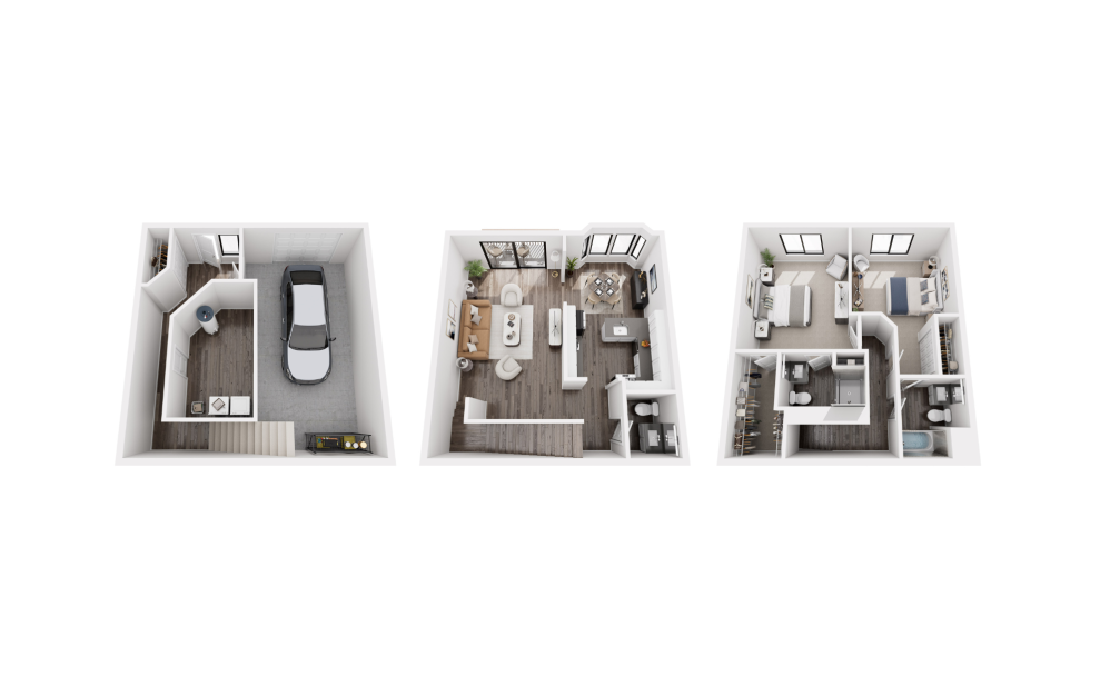 Timberwood - 2 bedroom floor plan layout with 2.5 bathrooms and 1414 square feet (3D) Timberwood - 2 bedroom floor plan layout with 2.5 bathrooms and 1414 square feet (3D)